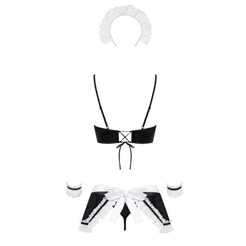 Атласний еротичний костюм покоївки Obsessive Maid set чорний S/M