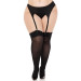 Чулки Leg Avenue Lace top opaque thigh highs, 1X/2X, черные, полупрозрачные, кружевная резинка