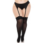 Чулки Leg Avenue Lace top opaque thigh highs, 1X/2X, черные, полупрозрачные, кружевная резинка