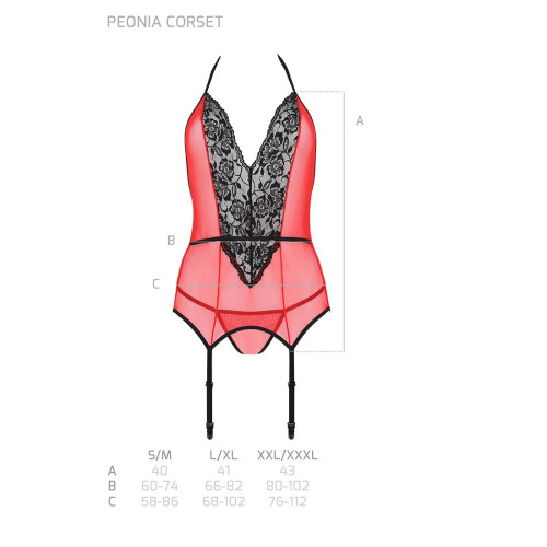 Корсет з пажами для панчіх Passion PEONIA CORSET red S/M