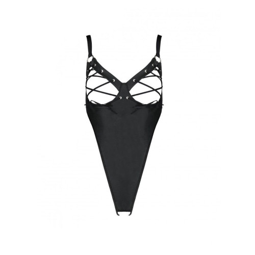 Боді з екошкіри Passion CELINE BODY black XXL/XXXL: з доступом, відкритий
