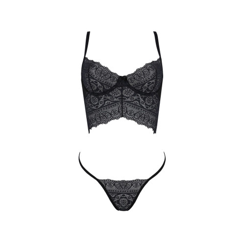 Комплект Passion KERRIA SET black, L/XL, сетка+кружево, бюстье и стринги
