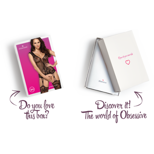 Бодістокінг Obsessive Bodystocking F221 силуетний квітковий малюнок, імітація панчіх black S/M/L