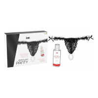 Набор Intt BRAZILIAN PANTY BLACK: трусики на завязках с жемчужным кольцом + клубничная смазка S-XL