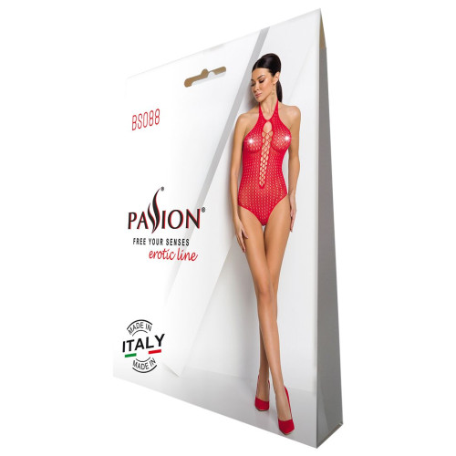 Бодистокинг из декольте Passion BS088 red, имитация корсетной шнуровки