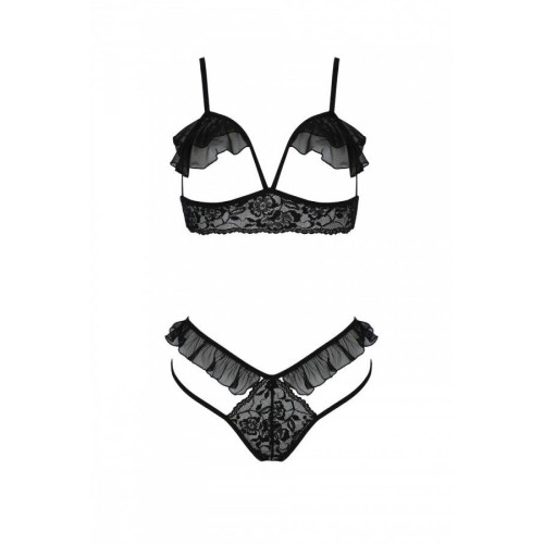 Эротический комплект Passion DOLLY SET, XXL/XXXL, black, с открытыми чашками