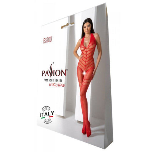 Бодістокінг з плетінням на животику Passion BS100 One Size, red, декоративний шов, з доступом