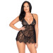 Сорочка беби-долл Leg Avenue Floral lace babydoll & string Black M, стринги
