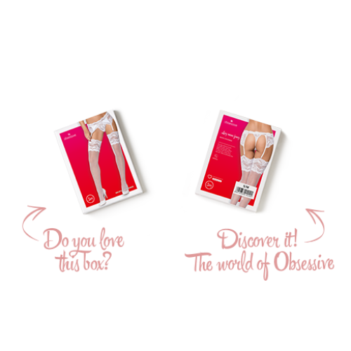 Чулки под пояс с широким кружевом Obsessive 810-STO-2 stockings белые L/XL