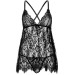 Сорочка беби-долл Leg Avenue Floral lace babydoll & string Black M, стринги