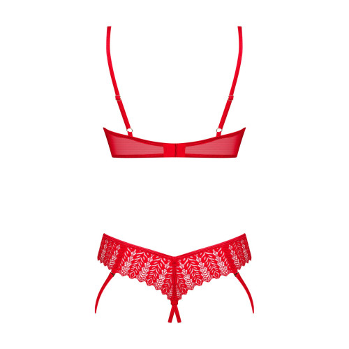 Комплект Obsessive Ingridia 2-pcs crotchless set XL/2XL, красный, с доступом, открытая грудь