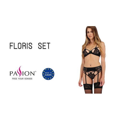 Комплект білизни Passion FLORIS SET Чорний L/XL