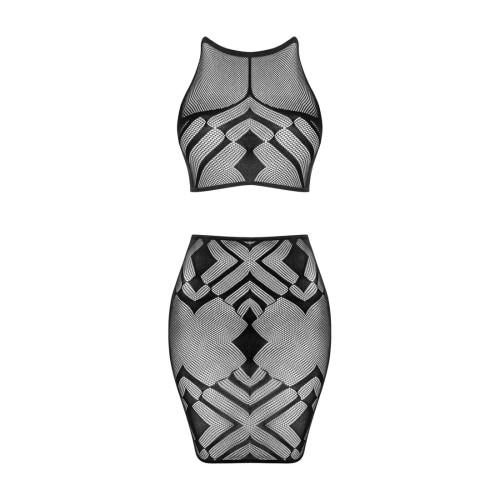 Эротический полупрозрачный комплект Obsessive K101 top & skirt топ, черная юбка S/M/L