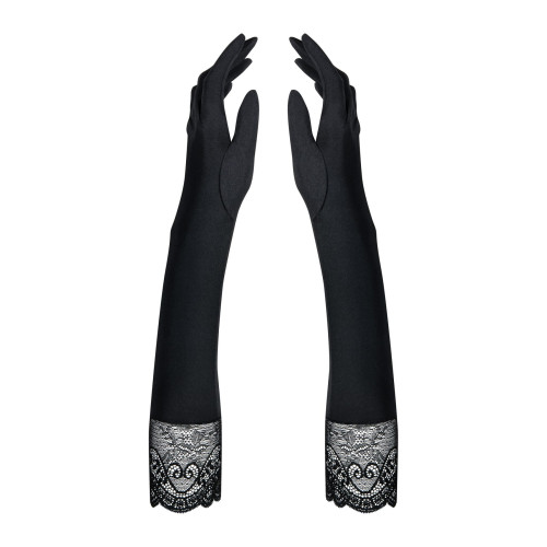 Высокие перчатки с камнями и кружевом Obsessive Miamor gloves, черные One size