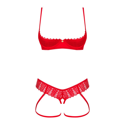 Комплект Obsessive Ingridia 2-pcs crotchless set XL/2XL, красный, с доступом, открытая грудь