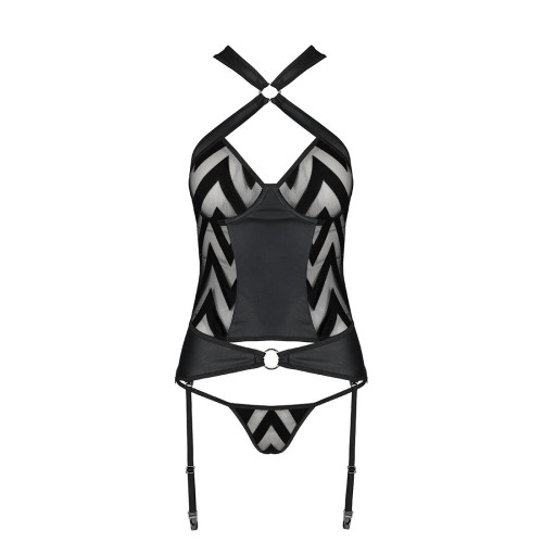 Сітчастий комплект із візерунком Passion Hima Corset black S/M