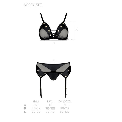 Комплект белья Passion NESSY SET black XXL/XXXL