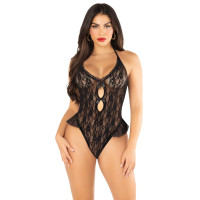 Боди Leg Avenue Lace Floral Lace Halter Teddy with Flutter Accent One Size, Black