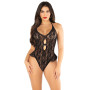 Боді Leg Avenue Lace Floral Lace Halter Teddy with Flutter Accent One Size, Black