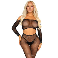 Комплект Leg Avenue Rhinestone Fishnet Crop Top and Legging One Size Black Комплект Leg Avenue Rhinestone Fishnet Crop Top and Legging One Size Black