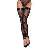 Панчохи без миска Noir Handmade F243 Tulle stockings with patterned flock embroidery, XL