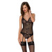 Корсет із пажами, трусики з ажурним декором та відкритим кроком Passion Ursula Corset black S/M