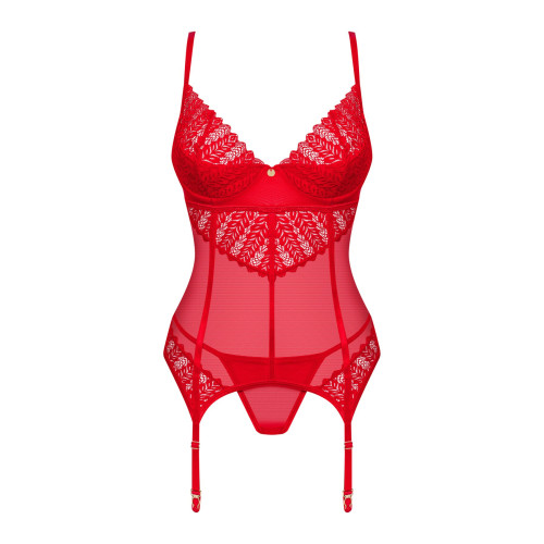 Комплект корсет та стрінги Obsessive Ingridia corset & thong XL/2XL, червоний
