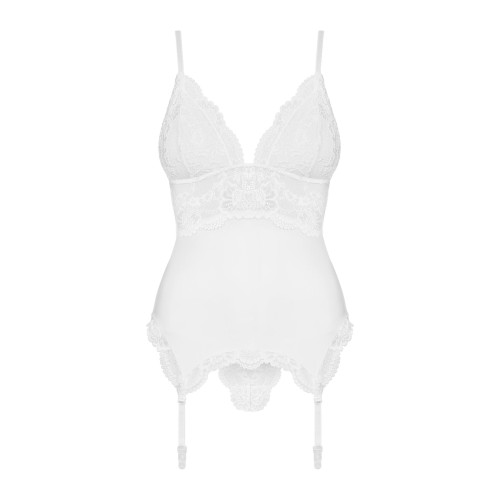 Сатиновый кружевной корсет Obsessive 810-COR-2 babydoll & thong корсет, танга, белый L/XL