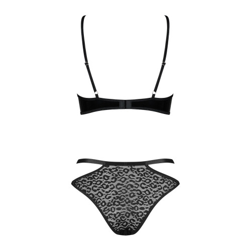Еротичний комплект під латекс зі стрепами Obsessive Bagirela 2-pcs set, чорний L/XL