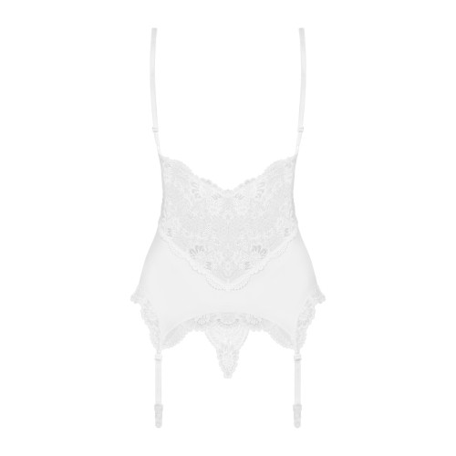 Сатиновый кружевной корсет Obsessive 810-COR-2 babydoll & thong корсет, танга, белый L/XL