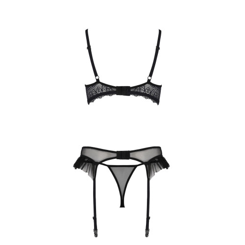 Комплект Passion KERRIA SET WITH OPEN BRA black, L/XL, бюстгальтер с открытой чашкой, стринги, пояс для чулок