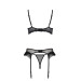 Комплект Passion KERRIA SET WITH OPEN BRA black, S/M, бюстгальтер з відкритою чашкою, стрінги, пояс для панчіх