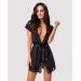 Сатиновый открытый пеньюар на поясе Obsessive 810-PEI–1 peignoir black черный S/M