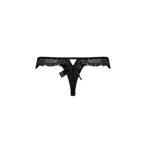 Кружевные трусики-танга с атласным бантиком Passion Naja Thong black S/M
