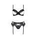 Комплект Passion KERRIA SET WITH OPEN BRA black, S/M, бюстгальтер з відкритою чашкою, стрінги, пояс для панчіх