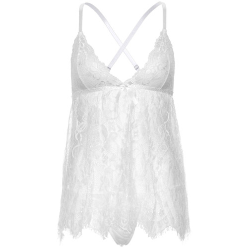 Сорочка беби-долл Leg Avenue Floral lace babydoll & string White L, стринги