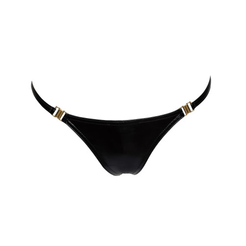 Трусики с мокрым эффектом Noir Handmade P008 Powerwetlook panty with gold clasp, S, на застежках