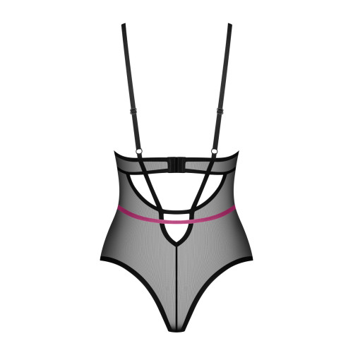 Боді Obsessive Novenes teddy, XL/2XL, прозоре, чашки на кісточках, декор у вигляді стрічок