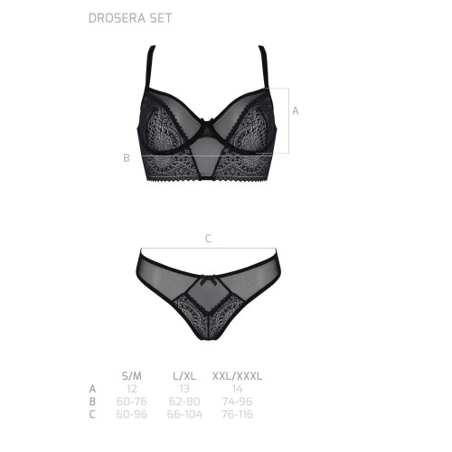 Комплект Passion DROSERA SET black S/M, сетка+кружево, бюстье и трусики танга