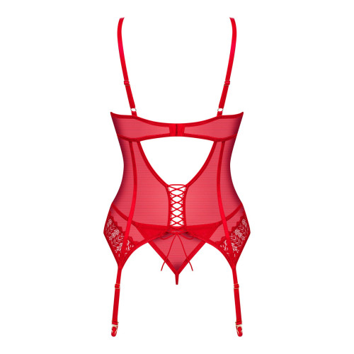 Комплект корсет та стрінги Obsessive Ingridia corset & thong M/L, червоний