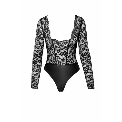 Боди Noir Handmade F296 Psyche, 3XL, кружево, длинный рукав, низ под латекс, с доступом