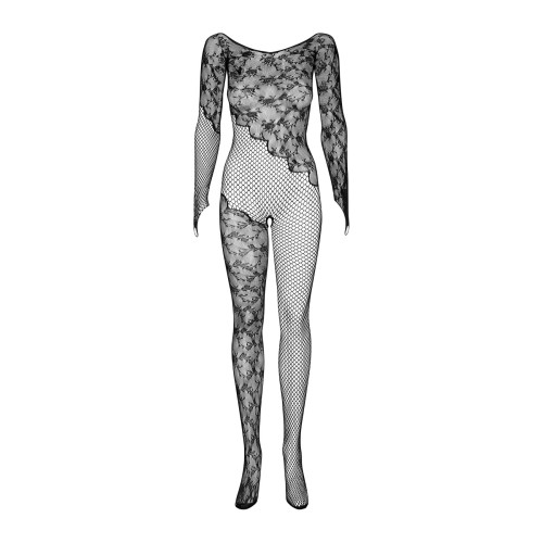 Бодистокинг Obsessive Bodystocking F210 рукава-митенки, сетка, цветное кружево black S/M/L