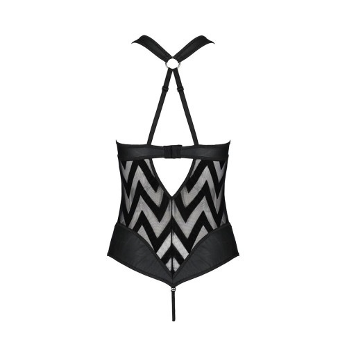 Сетчатый боди с халтером и ритмичным рисунком Passion Hima Body black L/XL