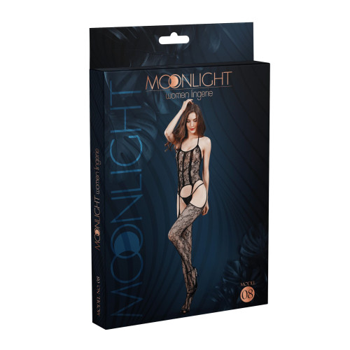 Бодистокинг с доступом Moonlight Model 08 Black XS-L, имитация корсета и чулок на подвязках