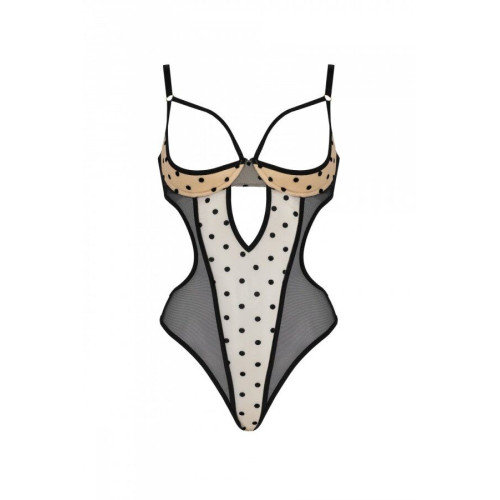 Еротичне боді Passion MARINA BODY, XXL/XXXL, beige, з відкритими чашками