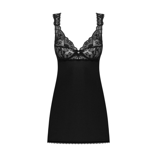 Рубашка бэби-долл с кружевом на груди Obsessive Donna Dream babydoll черная XS/S