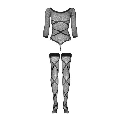 Бодистокинг Obsessive Bodystocking G320 чулки, боди, декор в виде линий black S/M/L