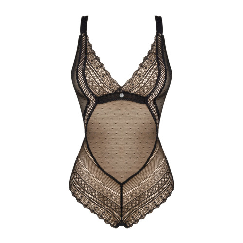 Кружевное боди с декольте Obsessive Estiqua teddy черное M/L