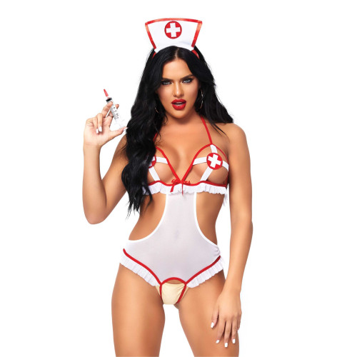 Костюм медсестри Leg Avenue Naughty Nurse one size, боді та шапочка