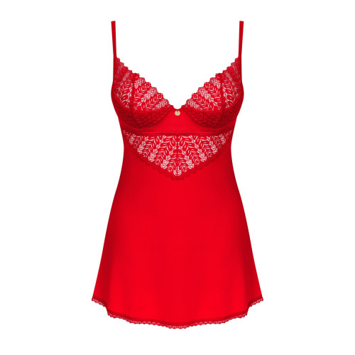 Пеньюар Obsessive Ingridia chemise & thong XL/2XL, червоний, сорочка, стрінги